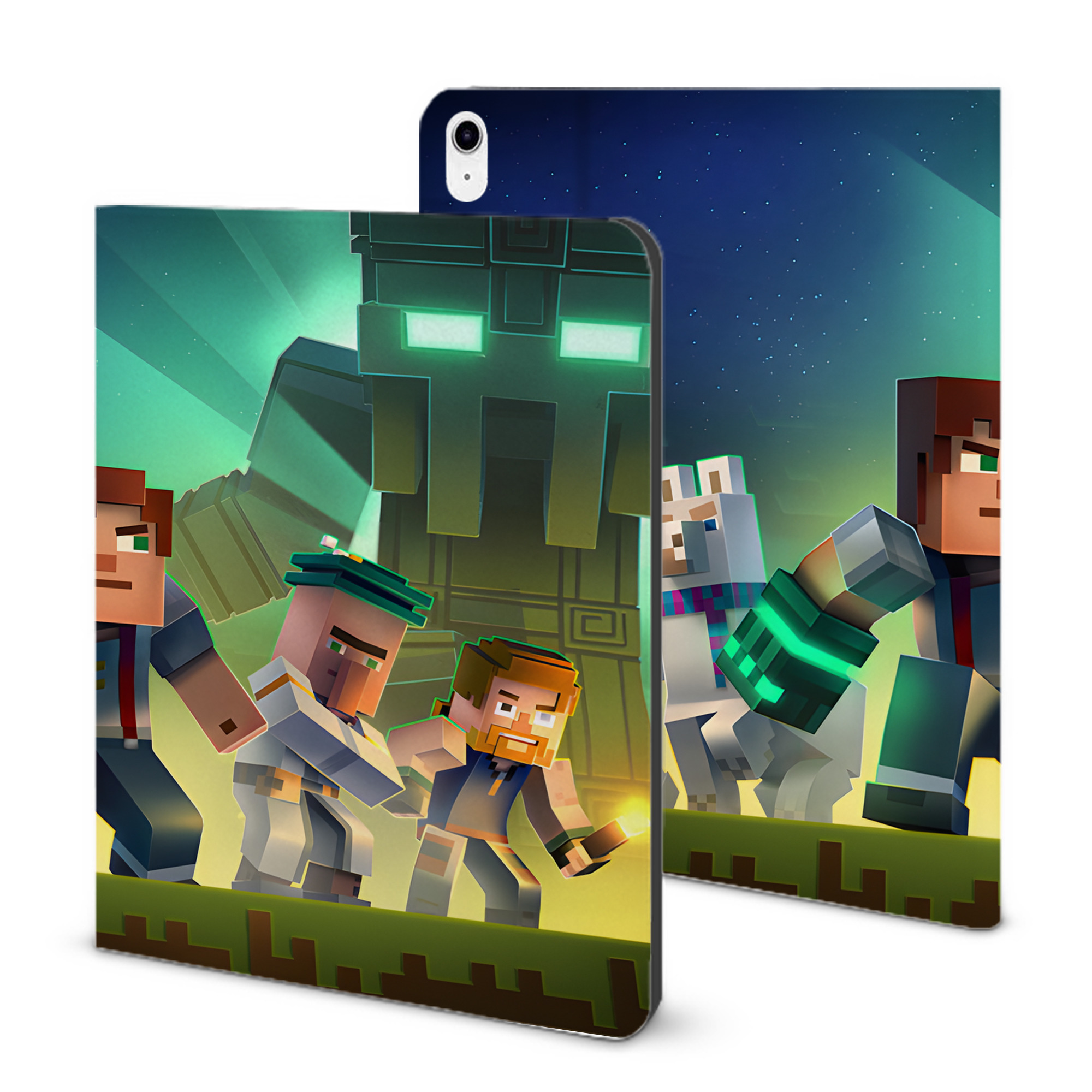 （画像用） マインクラフト ブロックの世界 Minecraft MC Block world IPad ケース ブック型 PUレザー TPU 耐衝撃 軽量 薄型 ペン収納なし 全面保護 IPad 各モデル対応